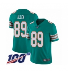 Men's Miami Dolphins #89 Dwayne Allen Aqua Green Alternate Vapor Untouchable Limited Player 100th Season Football Jersey
