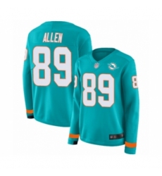 Women's Miami Dolphins #89 Dwayne Allen Limited Aqua Therma Long Sleeve Football Jersey