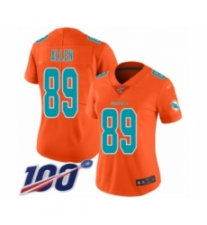 Women's Miami Dolphins #89 Dwayne Allen Limited Orange Inverted Legend 100th Season Football Jersey
