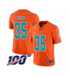 Men's Miami Dolphins #35 Walt Aikens Limited Orange Inverted Legend 100th Season Football Jersey