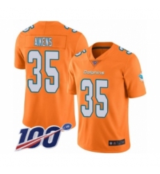 Men's Miami Dolphins #35 Walt Aikens Limited Orange Rush Vapor Untouchable 100th Season Football Jersey