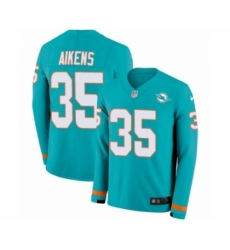 Men's Nike Miami Dolphins #35 Walt Aikens Limited Aqua Therma Long Sleeve NFL Jersey