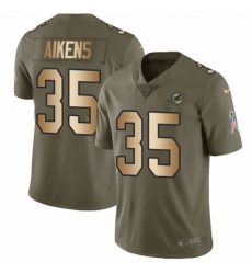 Men's Nike Miami Dolphins #35 Walt Aikens Limited Olive/Gold 2017 Salute to Service NFL Jersey
