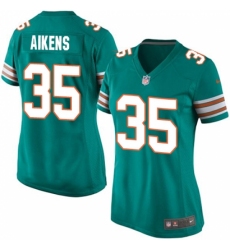 Women's Nike Miami Dolphins #35 Walt Aikens Game Aqua Green Alternate NFL Jersey