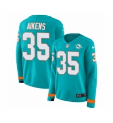 Women's Nike Miami Dolphins #35 Walt Aikens Limited Aqua Therma Long Sleeve NFL Jersey