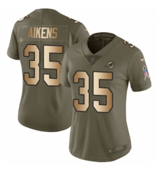 Women's Nike Miami Dolphins #35 Walt Aikens Limited Olive/Gold 2017 Salute to Service NFL Jersey