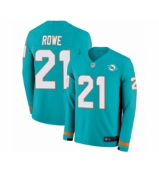 Youth Miami Dolphins #21 Eric Rowe Limited Aqua Therma Long Sleeve Football Jersey