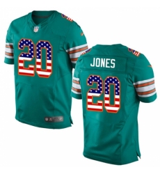 Men's Nike Miami Dolphins #20 Reshad Jones Elite Aqua Green Alternate USA Flag Fashion NFL Jersey