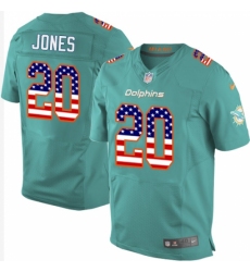Men's Nike Miami Dolphins #20 Reshad Jones Elite Aqua Green Home USA Flag Fashion NFL Jersey