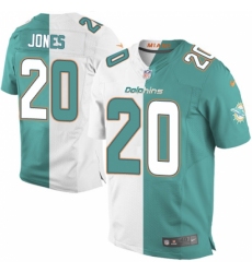 Men's Nike Miami Dolphins #20 Reshad Jones Elite Aqua Green/White Split Fashion NFL Jersey
