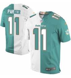 Men's Nike Miami Dolphins #11 DeVante Parker Elite Aqua Green/White Split Fashion NFL Jersey