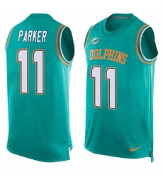 Men's Nike Miami Dolphins #11 DeVante Parker Limited Aqua Green Player Name & Number Tank Top NFL Jersey