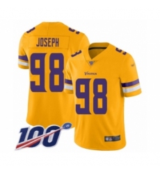 Men's Minnesota Vikings #98 Linval Joseph Limited Gold Inverted Legend 100th Season Football Jersey