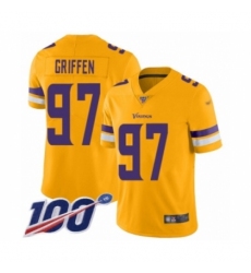 Men's Minnesota Vikings #97 Everson Griffen Limited Gold Inverted Legend 100th Season Football Jersey