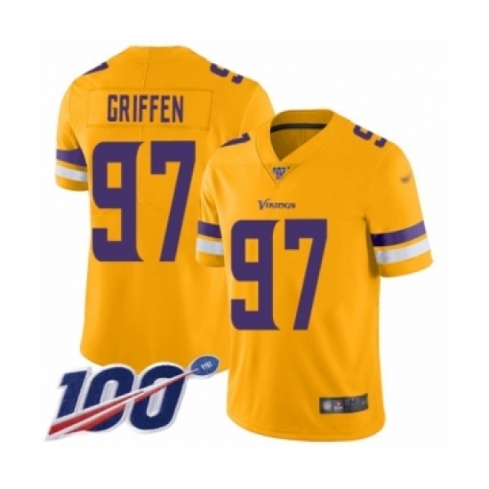 Men's Minnesota Vikings #97 Everson Griffen Limited Gold Inverted Legend 100th Season Football Jersey Men's Minnesota Vikings #97 Everson Griffen Limited Gold Inverted Legend 100th Season Football Jersey
