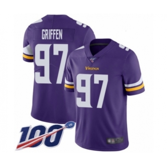 Men's Minnesota Vikings #97 Everson Griffen Purple Team Color Vapor Untouchable Limited Player 100th Season Football Jersey Men's Minnesota Vikings #97 Everson Griffen Purple Team Color Vapor Untouchable Limited Player 100th Season Football Jersey