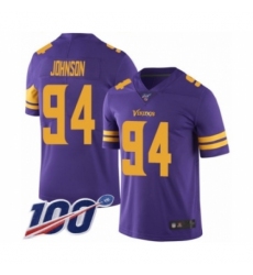 Men's Minnesota Vikings #94 Jaleel Johnson Limited Purple Rush Vapor Untouchable 100th Season Football Jersey