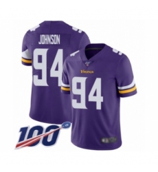 Men's Minnesota Vikings #94 Jaleel Johnson Purple Team Color Vapor Untouchable Limited Player 100th Season Football Jersey
