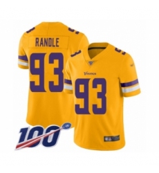 Men's Minnesota Vikings #93 John Randle Limited Gold Inverted Legend 100th Season Football Jersey