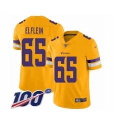 Men's Minnesota Vikings #65 Pat Elflein Limited Gold Inverted Legend 100th Season Football Jersey