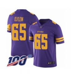 Men's Minnesota Vikings #65 Pat Elflein Limited Purple Rush Vapor Untouchable 100th Season Football Jersey