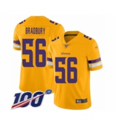 Men's Minnesota Vikings #56 Garrett Bradbury Limited Gold Inverted Legend 100th Season Football Jersey