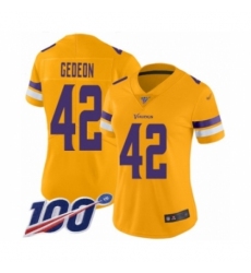 Women's Minnesota Vikings #42 Ben Gedeon Limited Gold Inverted Legend 100th Season Football Jersey