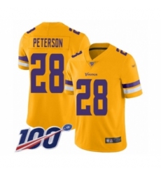 Men's Minnesota Vikings #28 Adrian Peterson Limited Gold Inverted Legend 100th Season Football Jersey