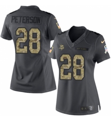 Women's Nike Minnesota Vikings #28 Adrian Peterson Limited Black 2016 Salute to Service NFL Jersey