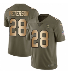Youth Nike Minnesota Vikings #28 Adrian Peterson Limited Olive/Gold 2017 Salute to Service NFL Jersey
