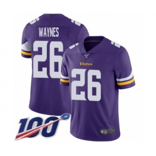Men's Minnesota Vikings #26 Trae Waynes Purple Team Color Vapor Untouchable Limited Player 100th Season Football Jersey Men's Minnesota Vikings #26 Trae Waynes Purple Team Color Vapor Untouchable Limited Player 100th Season Football Jersey