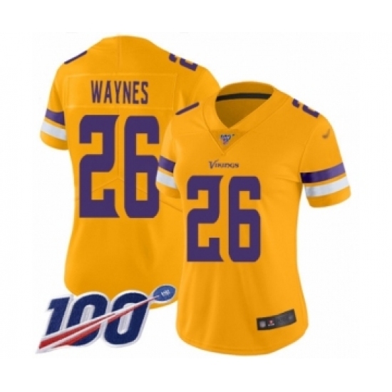 Women's Minnesota Vikings #26 Trae Waynes Limited Gold Inverted Legend 100th Season Football Jersey Women's Minnesota Vikings #26 Trae Waynes Limited Gold Inverted Legend 100th Season Football Jersey