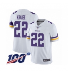 Men's Minnesota Vikings #22 Paul Krause White Vapor Untouchable Limited Player 100th Season Football Jersey