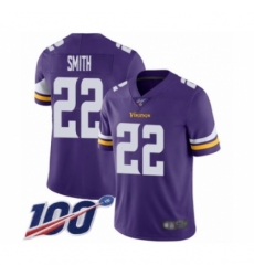 Men's Minnesota Vikings #22 Harrison Smith Purple Team Color Vapor Untouchable Limited Player 100th Season Football Jersey