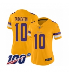 Women's Minnesota Vikings #10 Fran Tarkenton Limited Gold Inverted Legend 100th Season Football Jersey