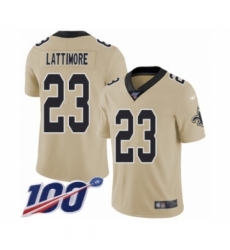 Men's New Orleans Saints #23 Marshon Lattimore Limited Gold Inverted Legend 100th Season Football Jersey