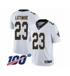 Men's New Orleans Saints #23 Marshon Lattimore White Vapor Untouchable Limited Player 100th Season Football Jersey