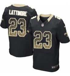 Men's Nike New Orleans Saints #23 Marshon Lattimore Elite Black Home Drift Fashion NFL Jersey