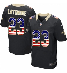Men's Nike New Orleans Saints #23 Marshon Lattimore Elite Black Home USA Flag Fashion NFL Jersey