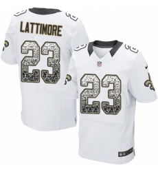 Men's Nike New Orleans Saints #23 Marshon Lattimore Elite White Road Drift Fashion NFL Jersey