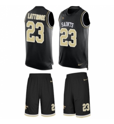 Men's Nike New Orleans Saints #23 Marshon Lattimore Limited Black Tank Top Suit NFL Jersey