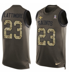 Men's Nike New Orleans Saints #23 Marshon Lattimore Limited Green Salute to Service Tank Top NFL Jersey
