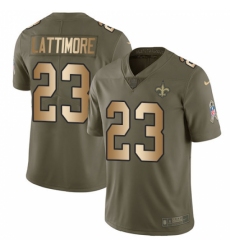 Men's Nike New Orleans Saints #23 Marshon Lattimore Limited Olive/Gold 2017 Salute to Service NFL Jersey