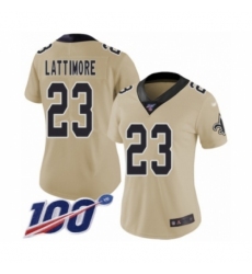 Women's New Orleans Saints #23 Marshon Lattimore Limited Gold Inverted Legend 100th Season Football Jersey