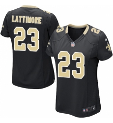 Women's Nike New Orleans Saints #23 Marshon Lattimore Game Black Team Color NFL Jersey