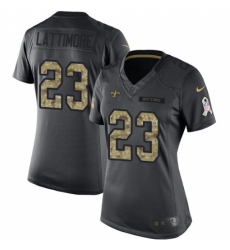 Women's Nike New Orleans Saints #23 Marshon Lattimore Limited Black 2016 Salute to Service NFL Jersey