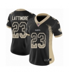 Women's Nike New Orleans Saints #23 Marshon Lattimore Limited Black Rush Drift Fashion NFL Jersey