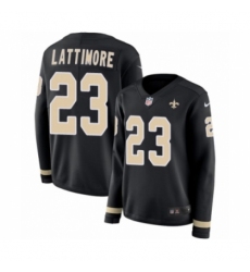 Women's Nike New Orleans Saints #23 Marshon Lattimore Limited Black Therma Long Sleeve NFL Jersey