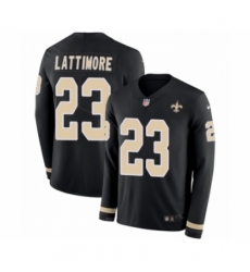 Youth Nike New Orleans Saints #23 Marshon Lattimore Limited Black Therma Long Sleeve NFL Jersey
