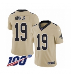 Men's New Orleans Saints #19 Ted Ginn Jr Limited Gold Inverted Legend 100th Season Football Jersey